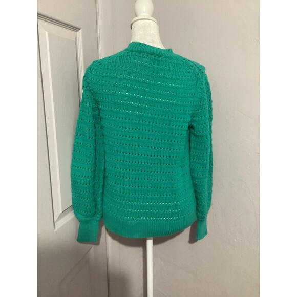 J. Crew Women’s Size S Pullover Knit Sweater Pointelle Balloon Sleeve Green - Picture 4 of 6